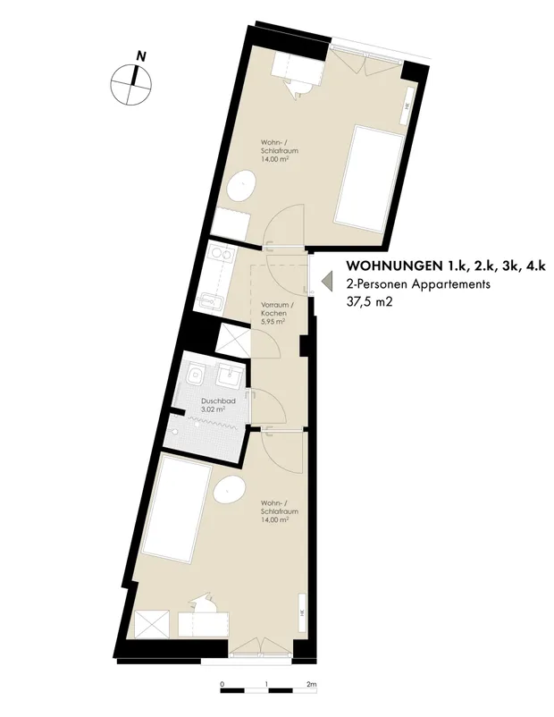 Grundriss 2-Pers. Typ K